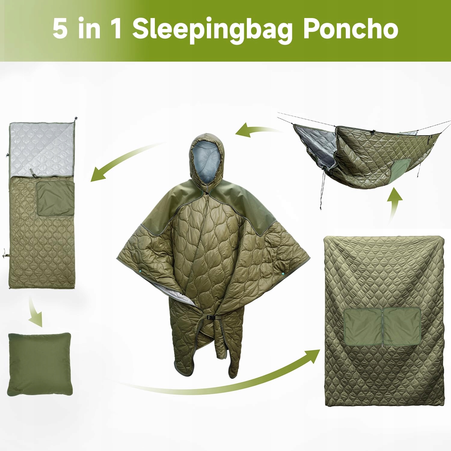 TRAVEL BIRD Wielofunkcyjny Ciepły Poncho Śpiwór z Kapturem na Camping — miniatura 6