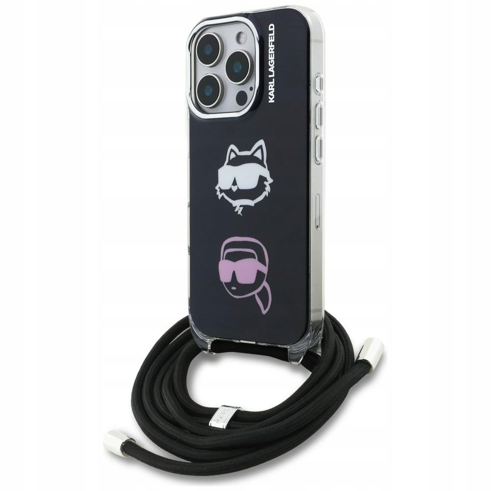 Pouzdro Karl Lagerfeld IML Crossbody s motivem hlavy Karl&Choupette pro iPhone 16 P