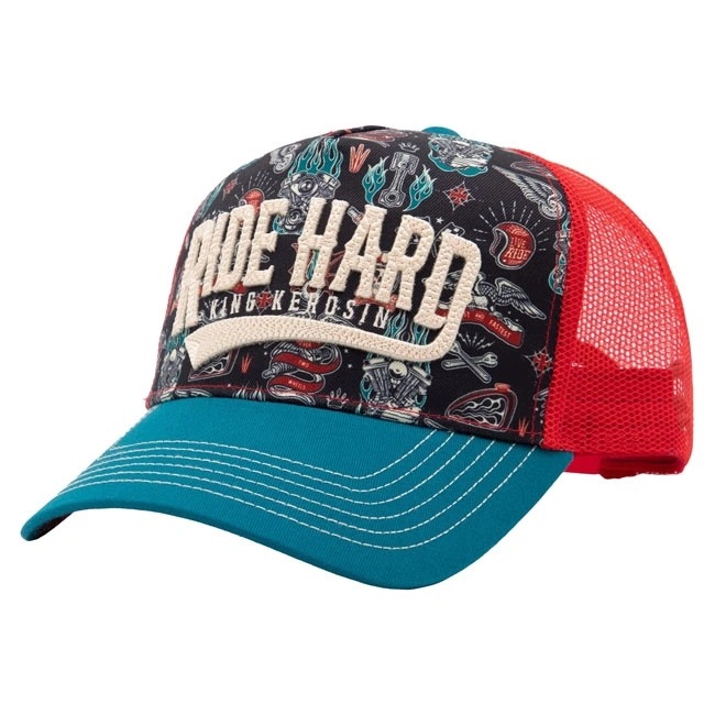 Čepice Trucker King Kerosin Ride Hard výšivka 3D Kustom Kulture retro