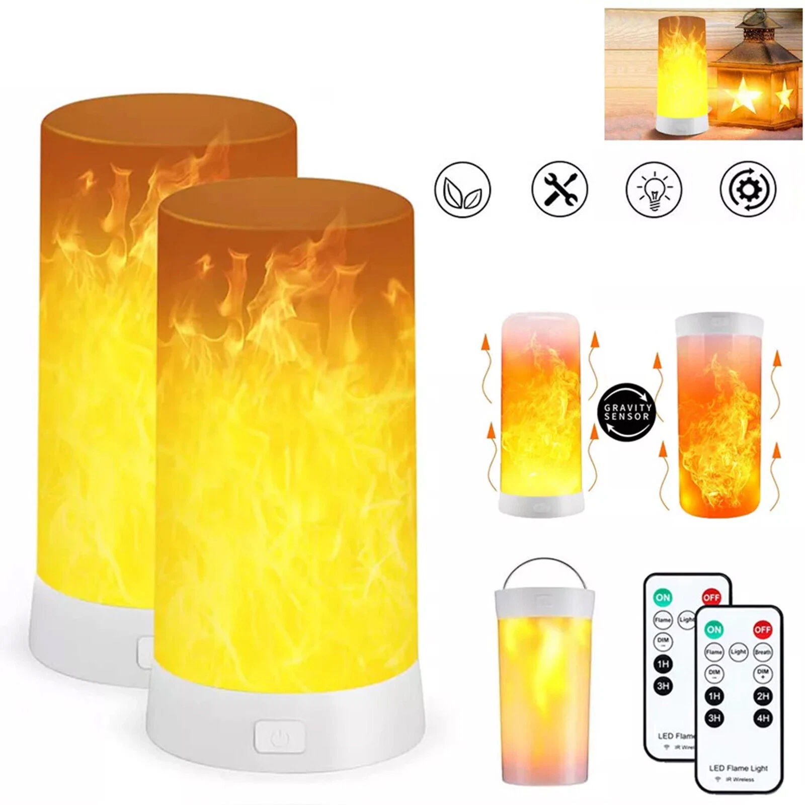 2 Ks Led Efekt Plamene, Halloween Dekorativní Led Lampy Noční Dálkový Ovladač