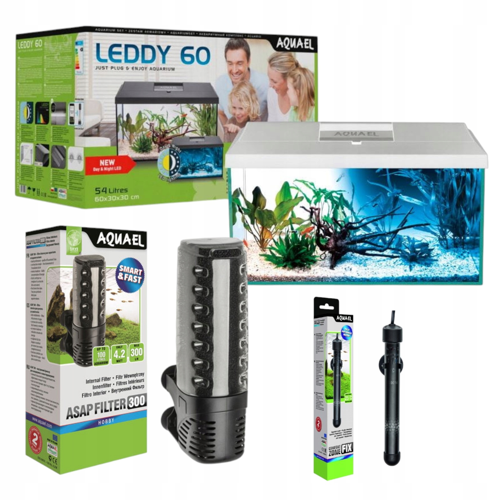 Aquael Leddy kompletny, nowoczesny zestaw akwariowy o pojemności 54 l