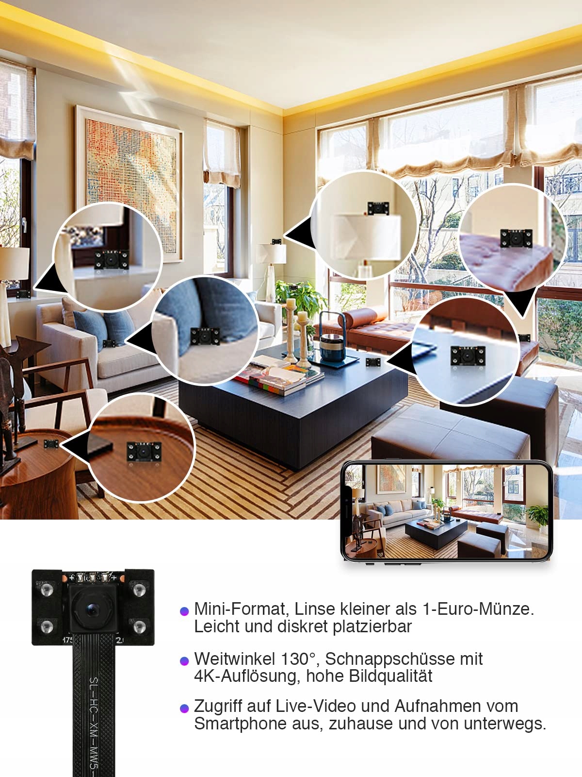 HIKAM Mini Kamera WLAN 4K HD 2600mAh Kamera IP WiFi Z Detekcją Ruchu — miniatura 3