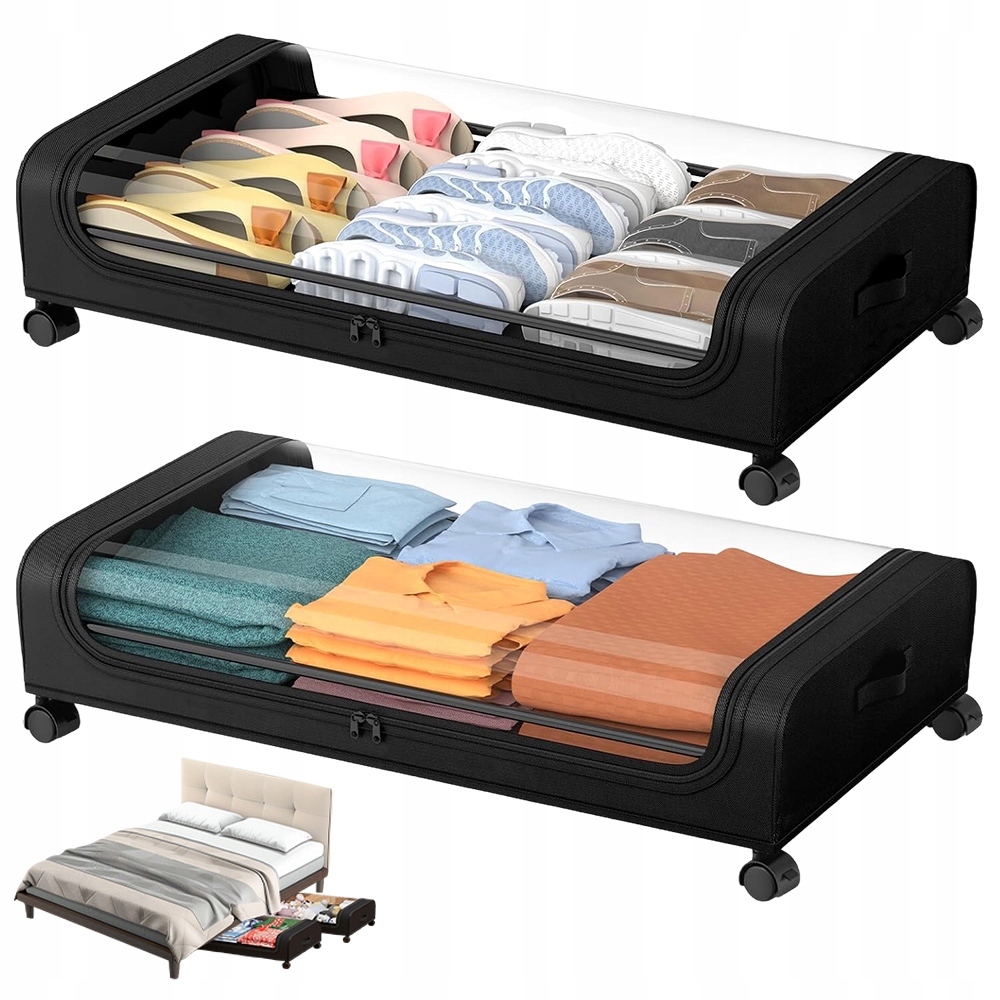 Kontejner Pod Postel 78,5X44X16 CM 48 L Černý 2 Ks S Víkem A Kolečky