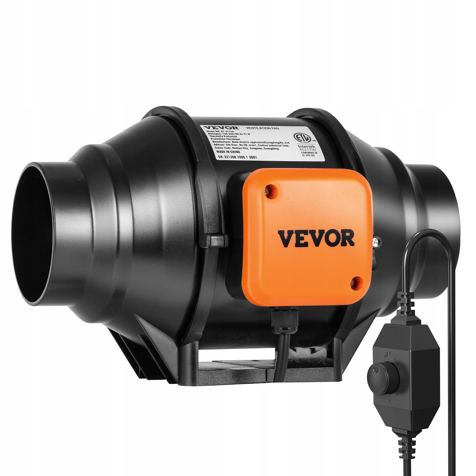 Kanálový Ventilátor Vevor 304 MM 200 Cfm S Reguláciou, Silný Tichý Motor