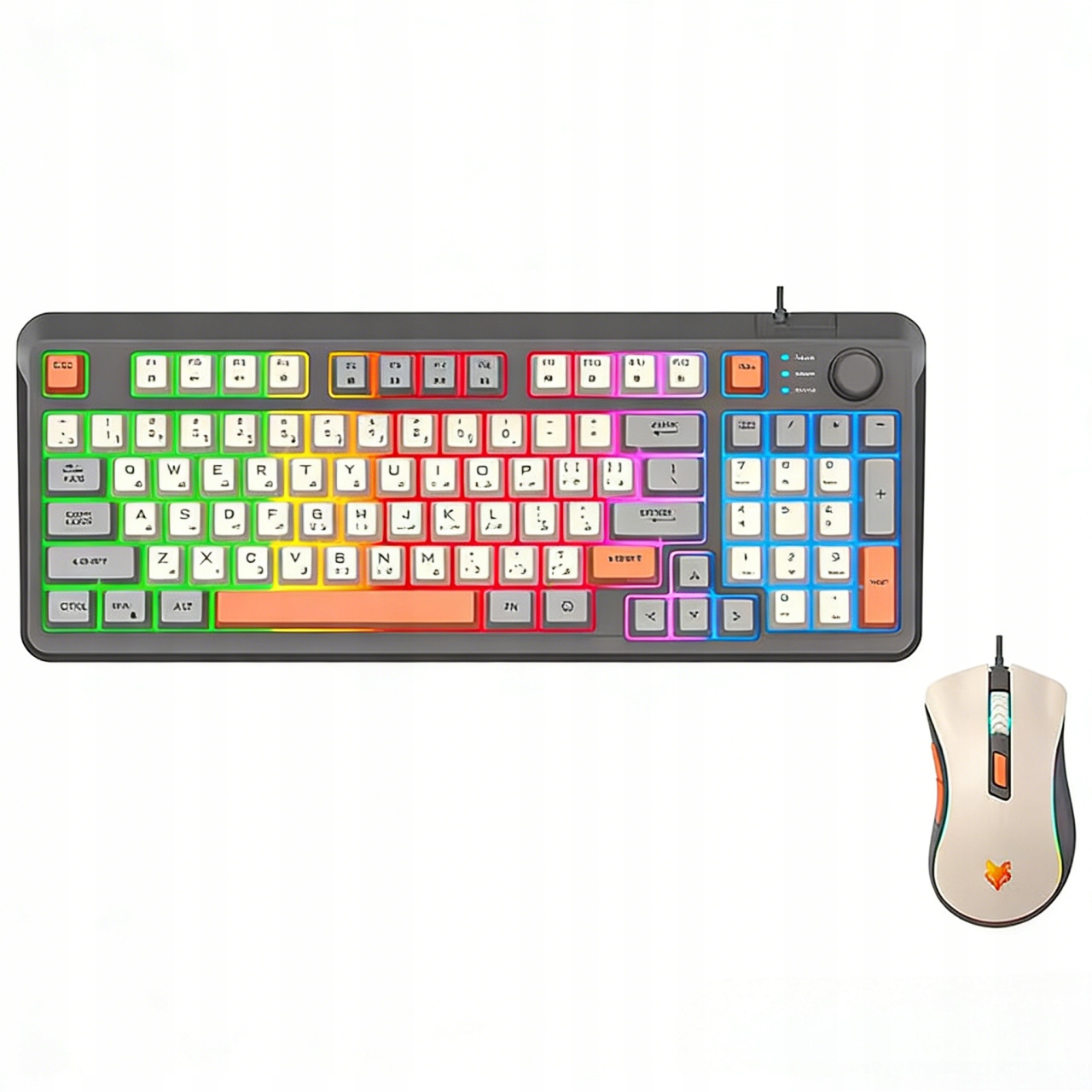 Sada drátové klávesnice a myši s tříbarevnými klávesami