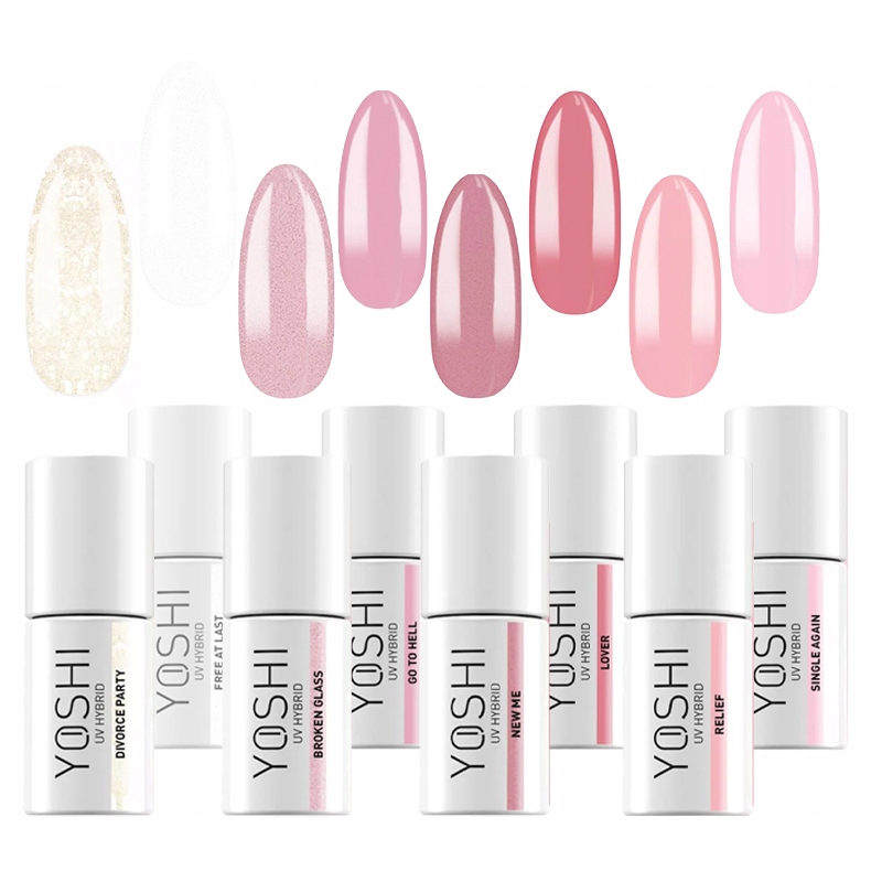 Yoshi Lakier Hybrydowy Zestaw Cała Kolekcja Divorce Róże Biel 8 szt