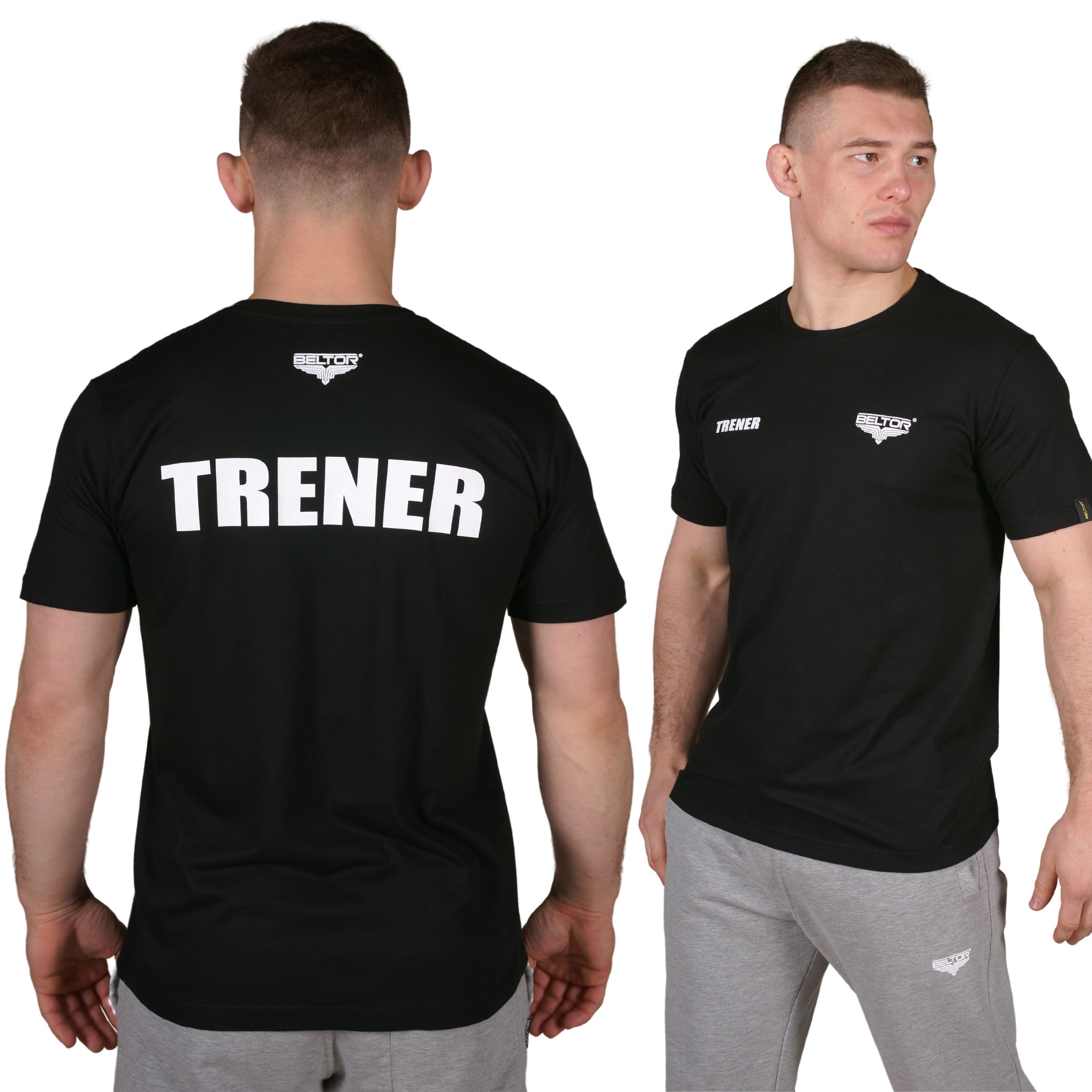 Beltor Koszulka Męska Slim Trener T-shirt Sportowy Bawełna Czarny S