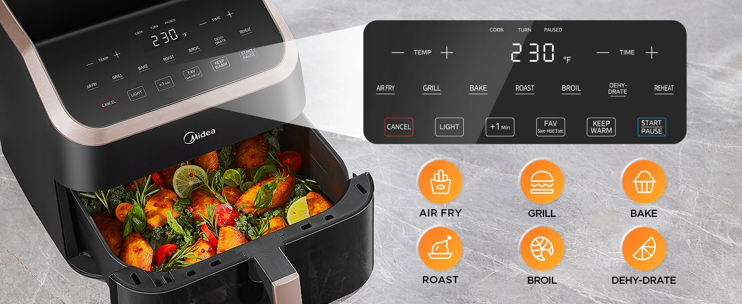 MIDEA Frytkownica Beztłuszczowa XXL 9L 8w1 Grill Pieczenie Dehydratacja — miniatura 9