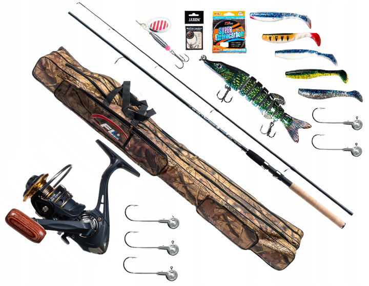 Spiningový Rybářský Set Prut Jaxon Naviják Štika Candát Dárek