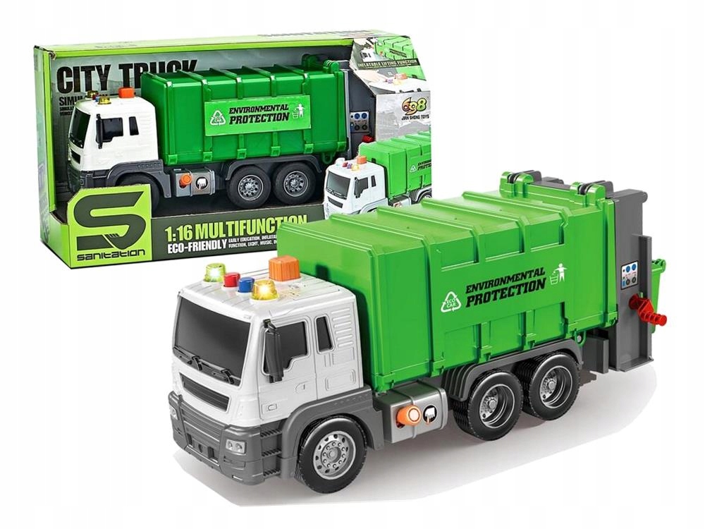 ŚMIECIARKA Z NAPĘDEM FRYKCYJNYM ZIELONA 1:16