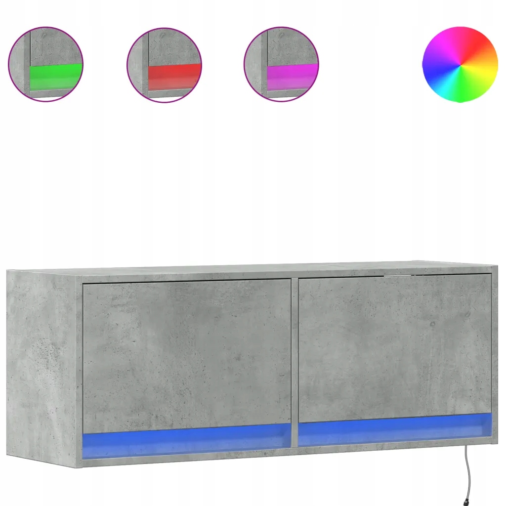 Ścienna szafka Tv z Led, szarość betonu, 100x31x35 cm