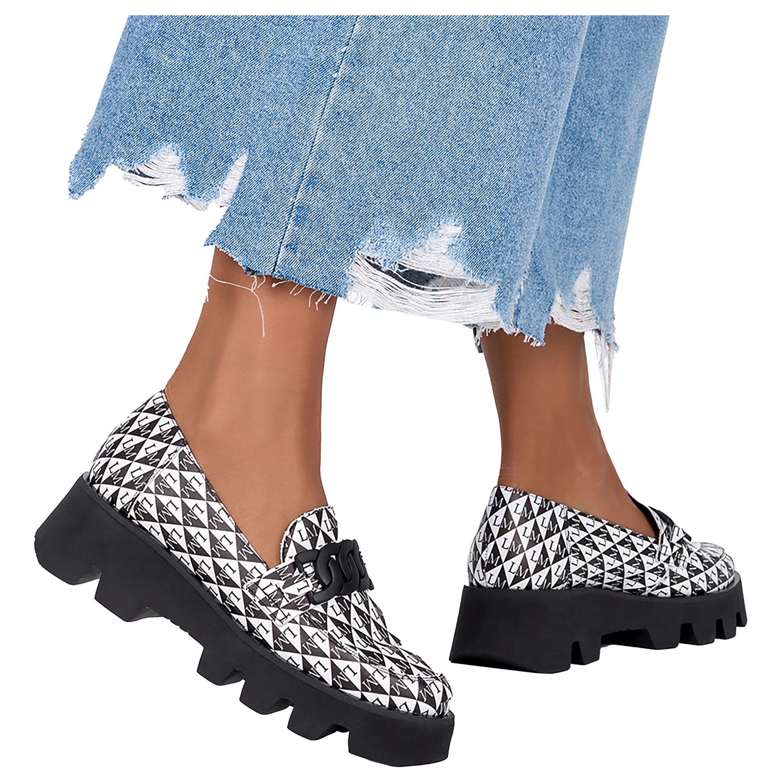 Mokasíny Kožené Dámské Černo Bílé Stabilní Na Platformě Pohodlné r 36