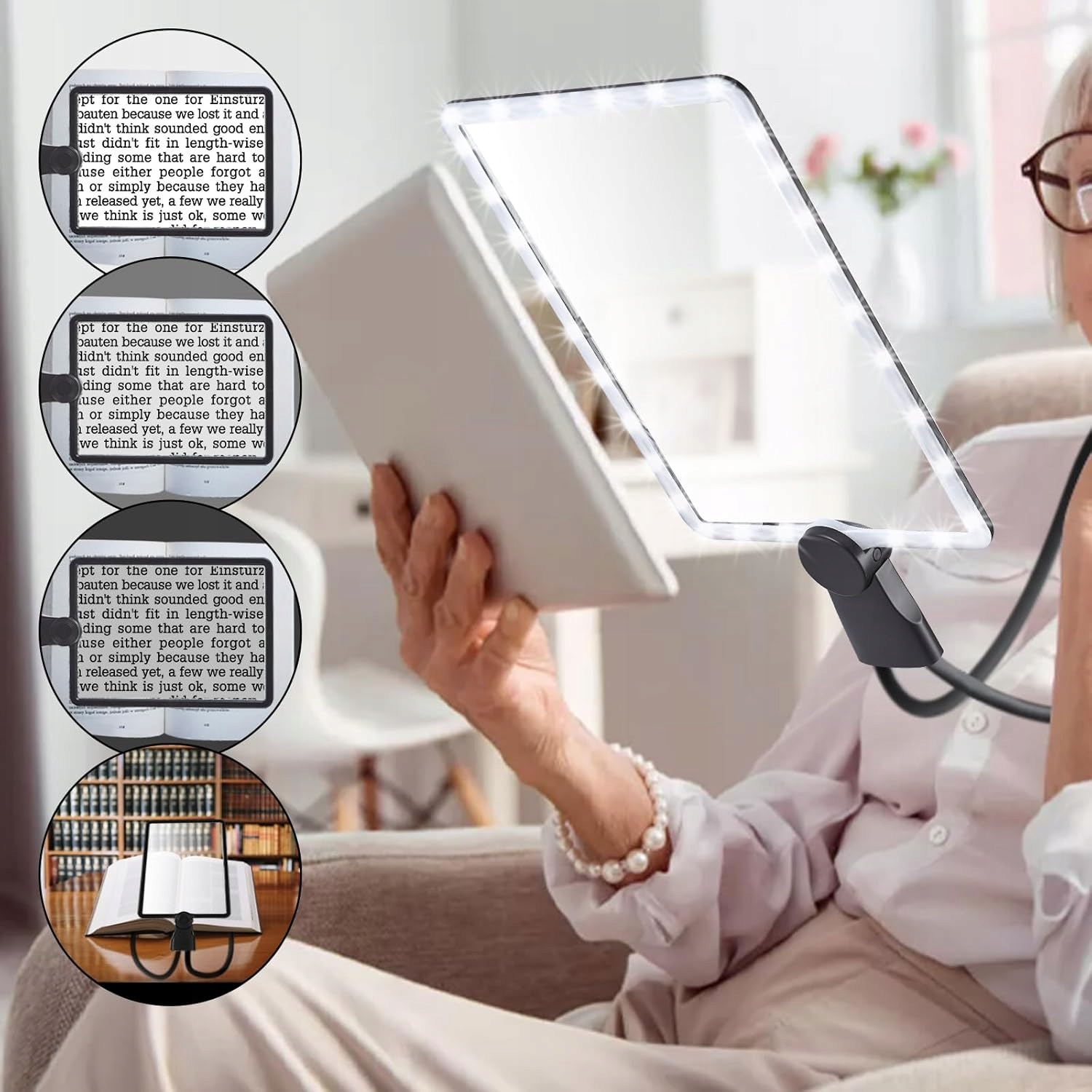 5RAZY Lupa Szkło Powiększające Do Czytania Bez Użycia Rąk Dla Seniora 50LED