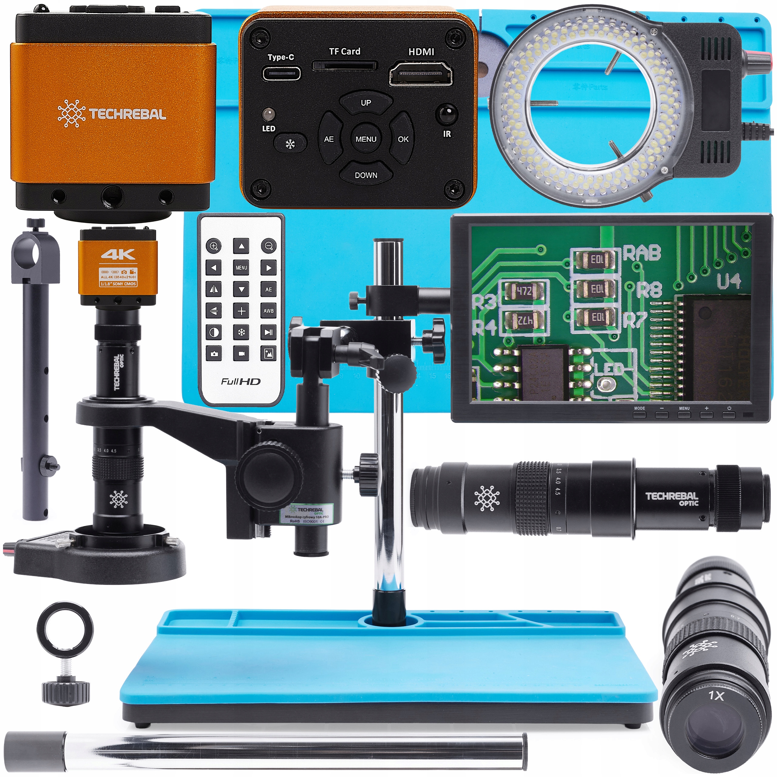 Digitální Mikroskop Techrebal 10A Pro Kamera 4K Monitor 10" Mata 144x Led