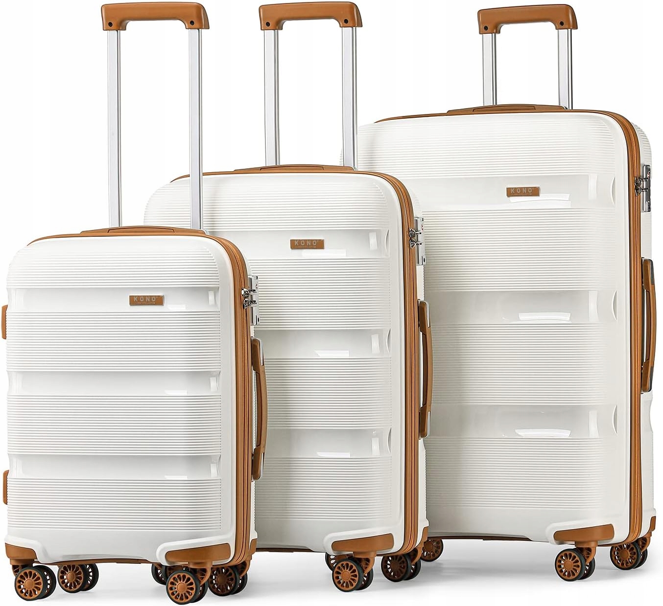 Zestaw 3 Walizek Kono 55/65/76 cm lekkie Zamki Tsa I Ykk 206L Kremowy