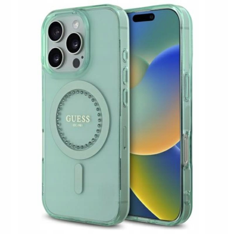 Guess IML Rhinestones MagSafe – Pouzdro pro iPhone 16 Pro Max (zelené)
