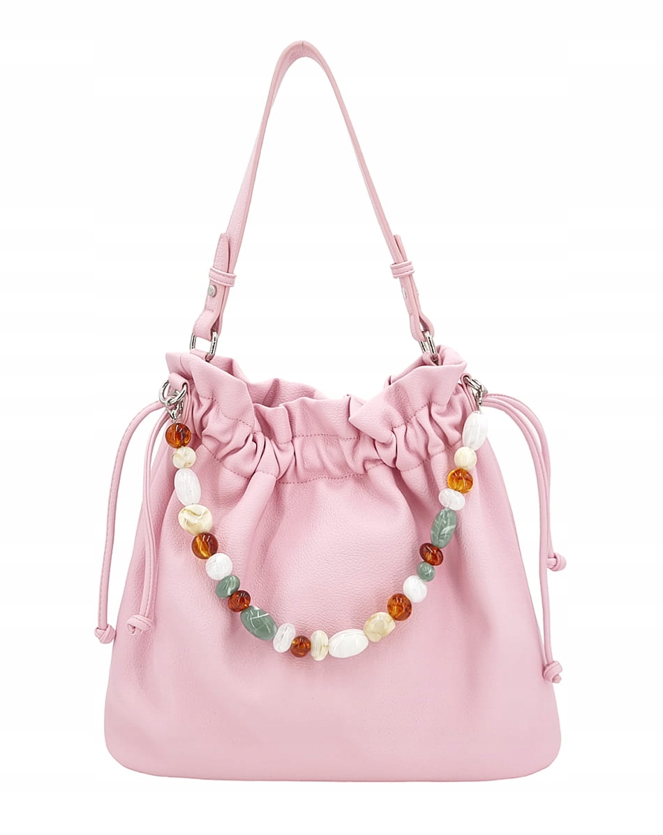 Růžová dámská taška přes rameno s ozdobnými kamínky