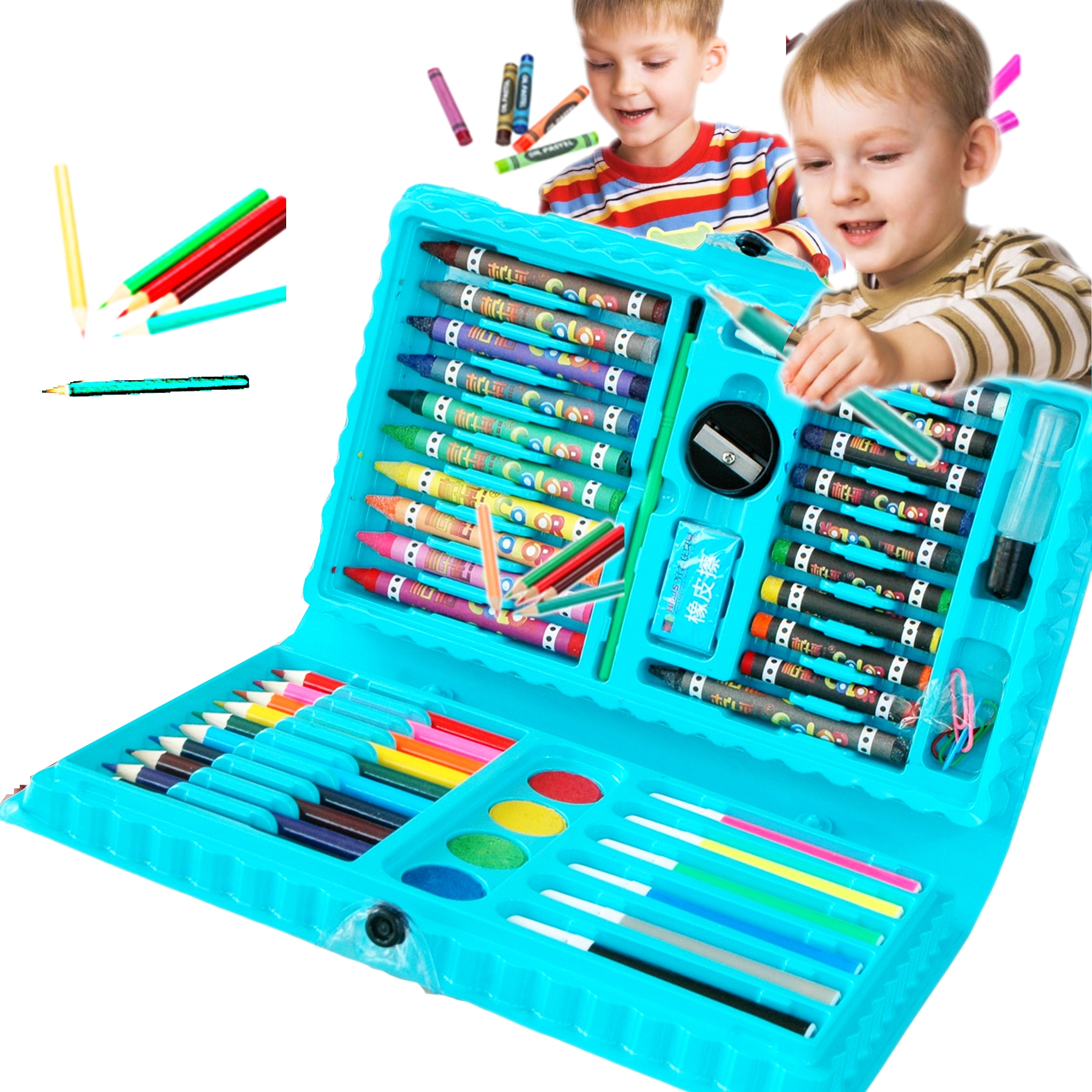 Duży zestaw Kredek + farbki mazaki pisaki Walizka