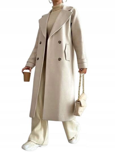 Shein Dámský Kabát Béžový Dvouřadý 42 Lýtkový