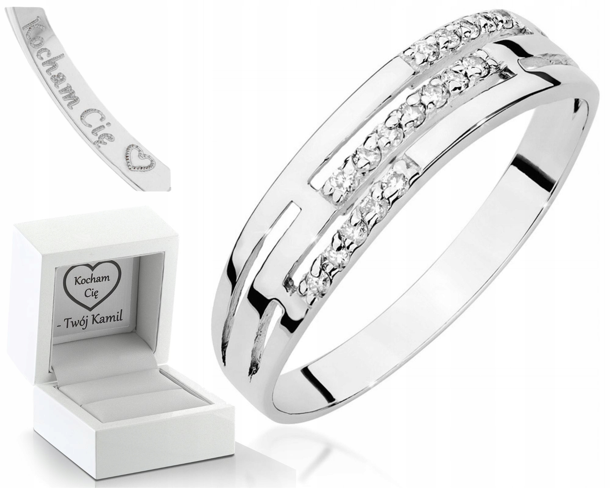 Bílý Zlatý Prstýnek S Brilianty Gravírování 585 Zlato Jako Dárek