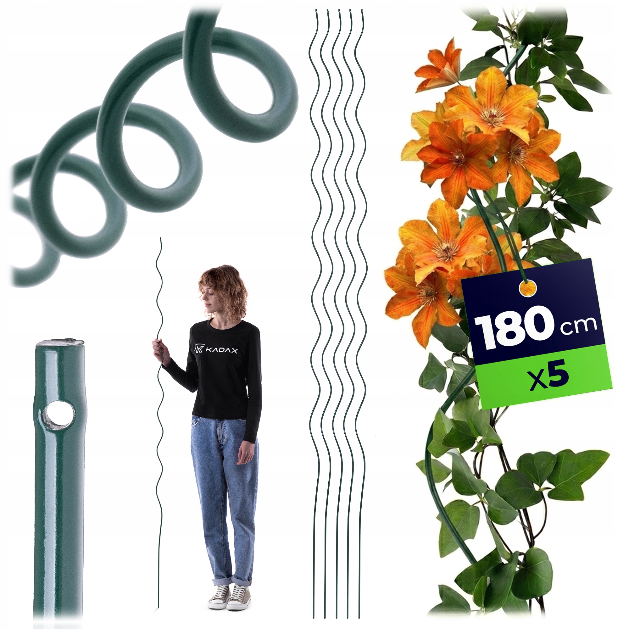5 SZT. PODPORA DO ROŚLIN 180 cm SPIRALNA TYCZKA KWIATÓW PNĄCYCH PALIK METAL