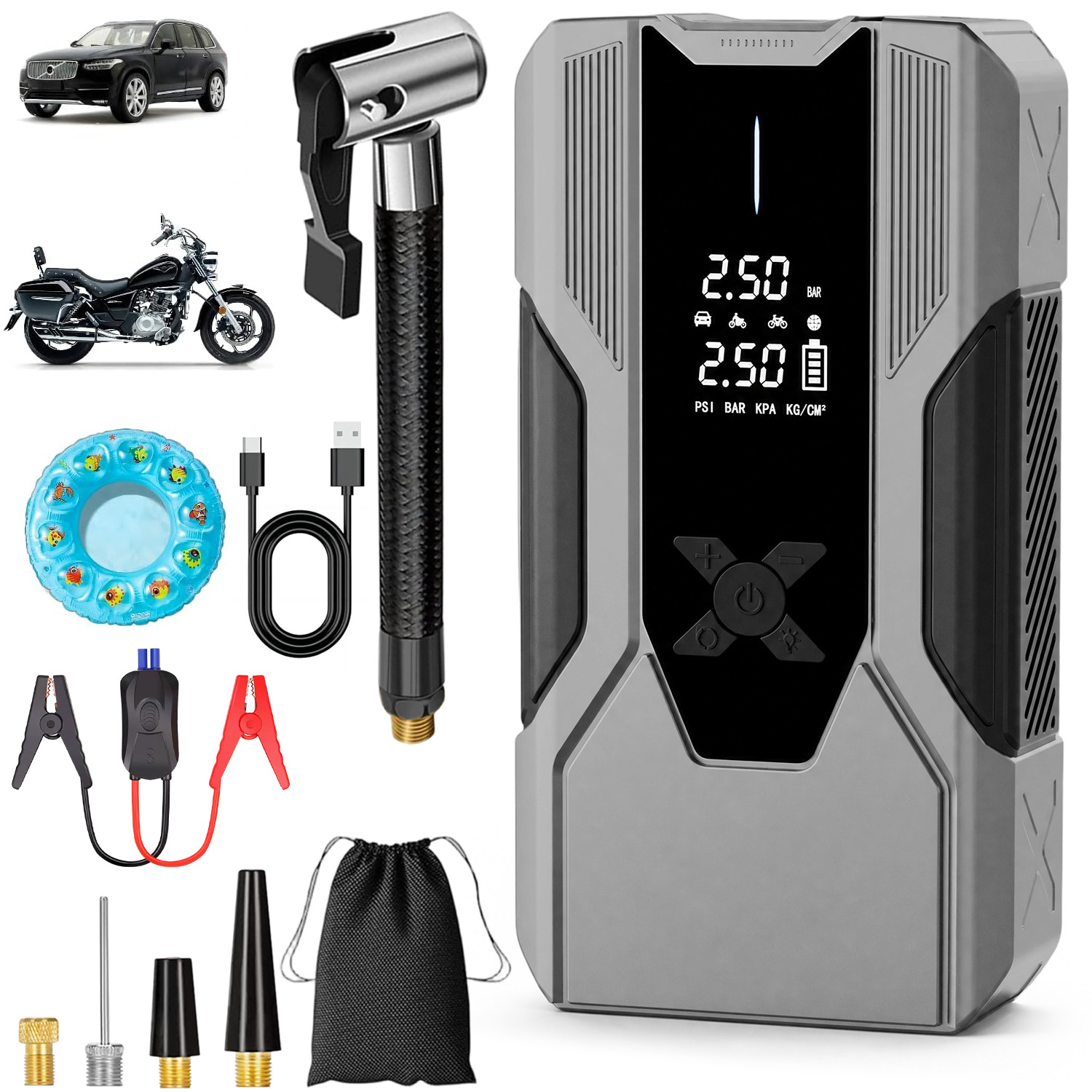 Silný Štartér Jump Starter Booster Typ All In One Kompresor Powerbank