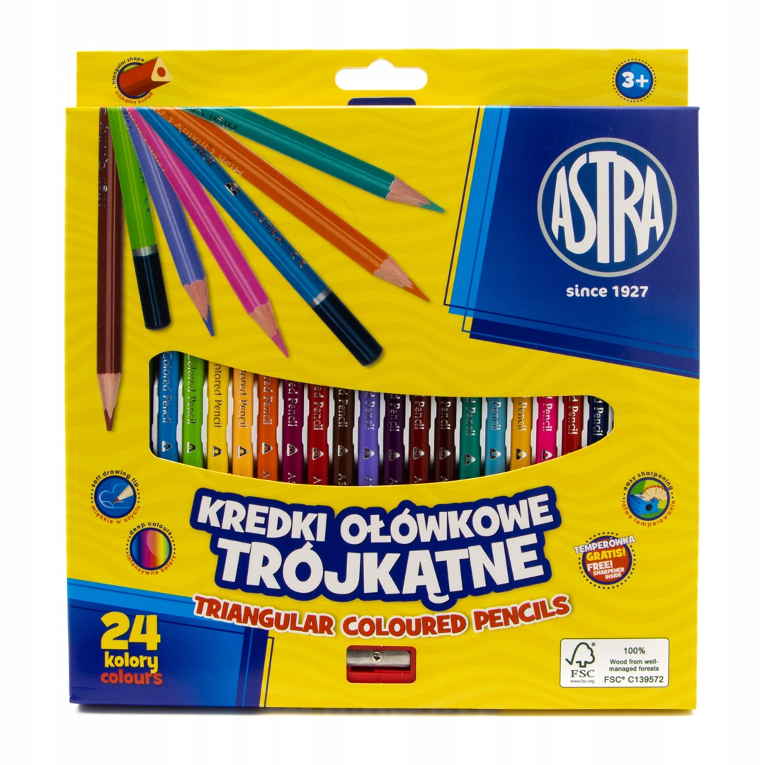 KREDKI OŁÓWKOWE TRÓJKĄTNE 24 KOL ASTRA +TEMPERÓWKA Kod producenta AS312110003