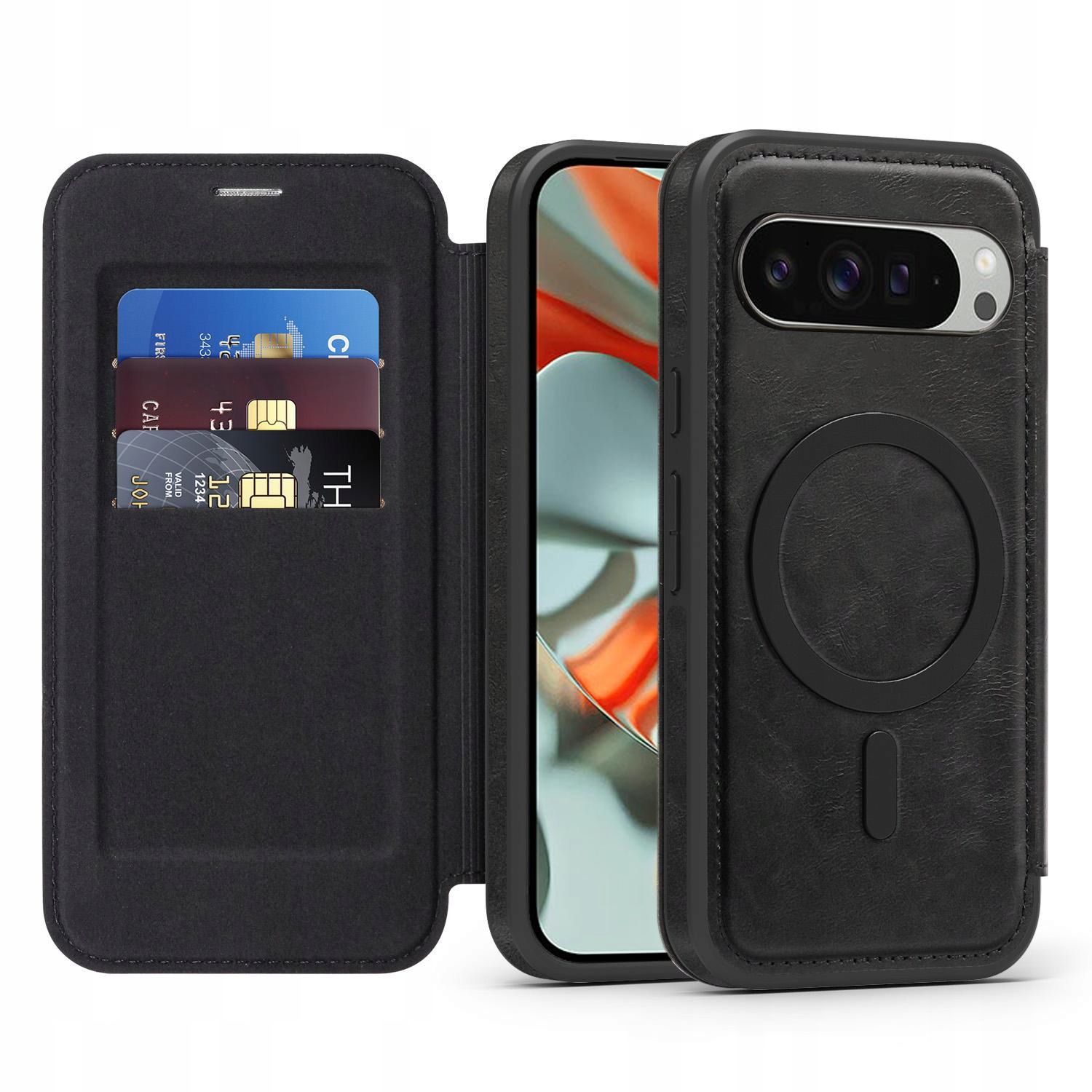 Pouzdro MagSafe Kožené pro Google Pixel 9 Pro XL Černé Magnetické Pouzdro