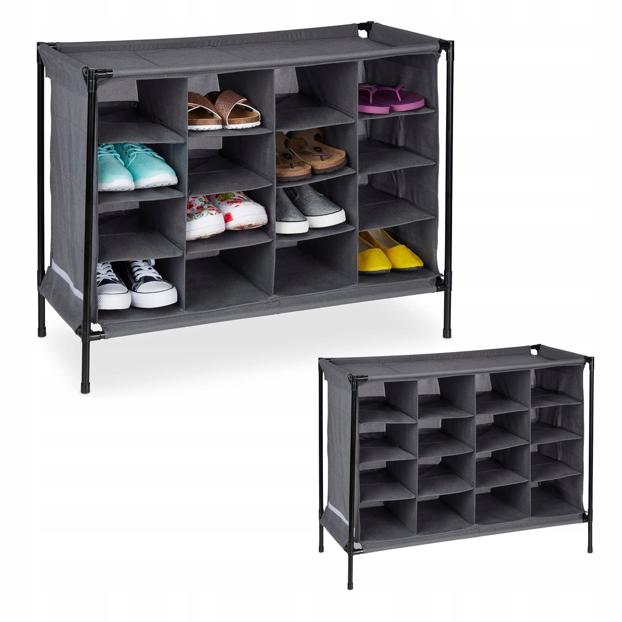 Látkový stojan na boty 16 polic šedý camping 65x84x36 cm