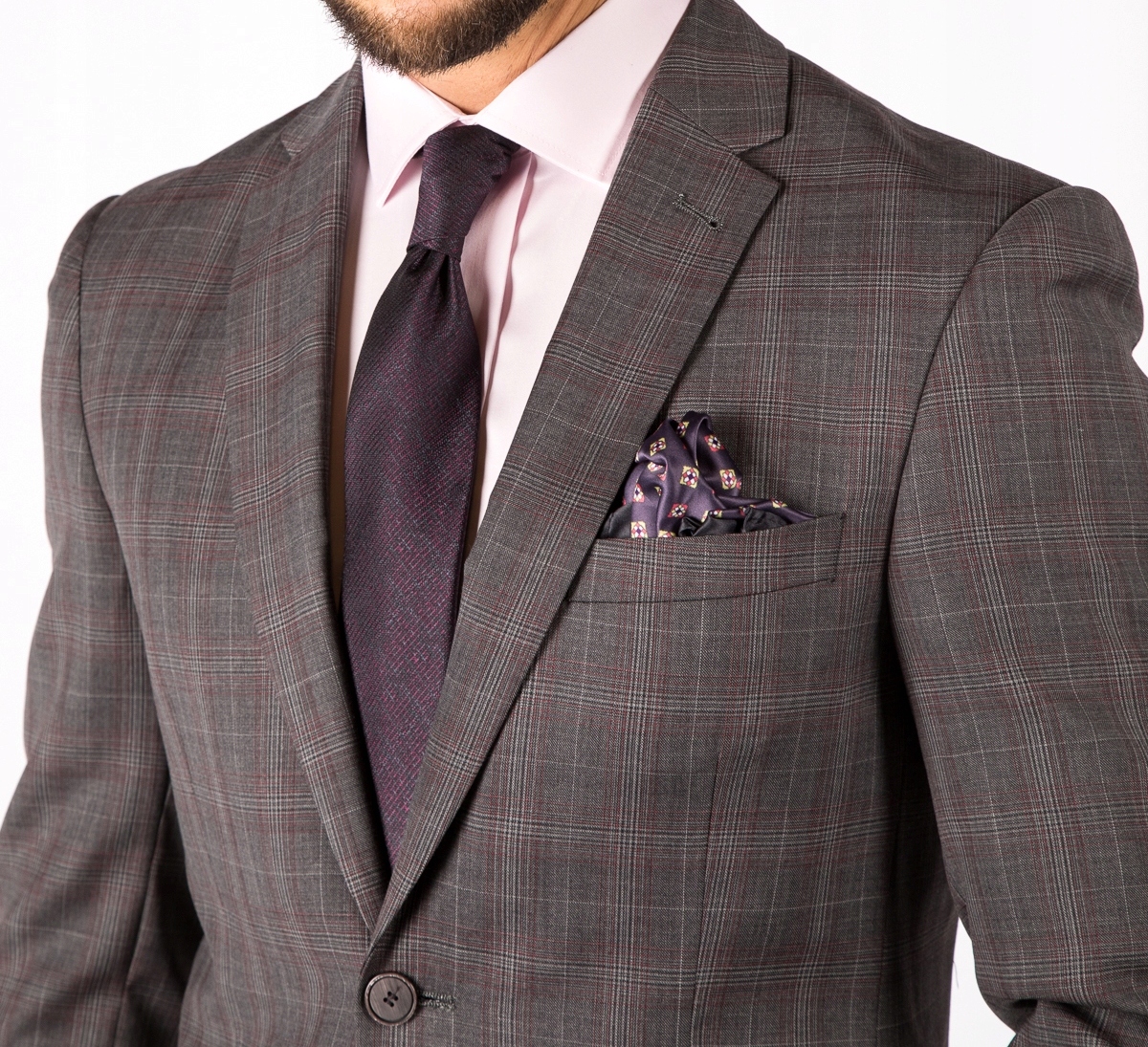 Pánská vlněná Sako , šedá kostka, Premium Wool 182/104