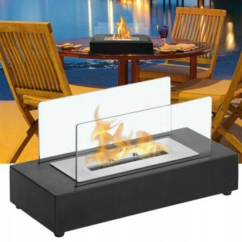 BIOKOMINEK WOLNOSTOJĄCY NA STÓŁ DOM TARAS BIOETANOL CZARNY QLIMA FFB 105 Wysokość 18 cm