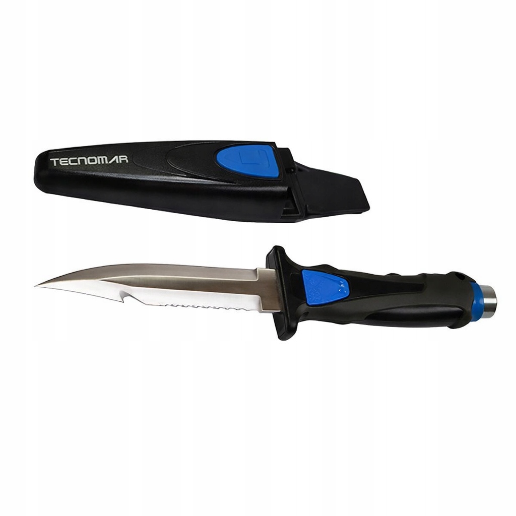 NÓŻ DO NURKOWANIA TENCOMAR CUCHILLO SCUBA INOX AZUL - OSTRZE 12 CM + PAS