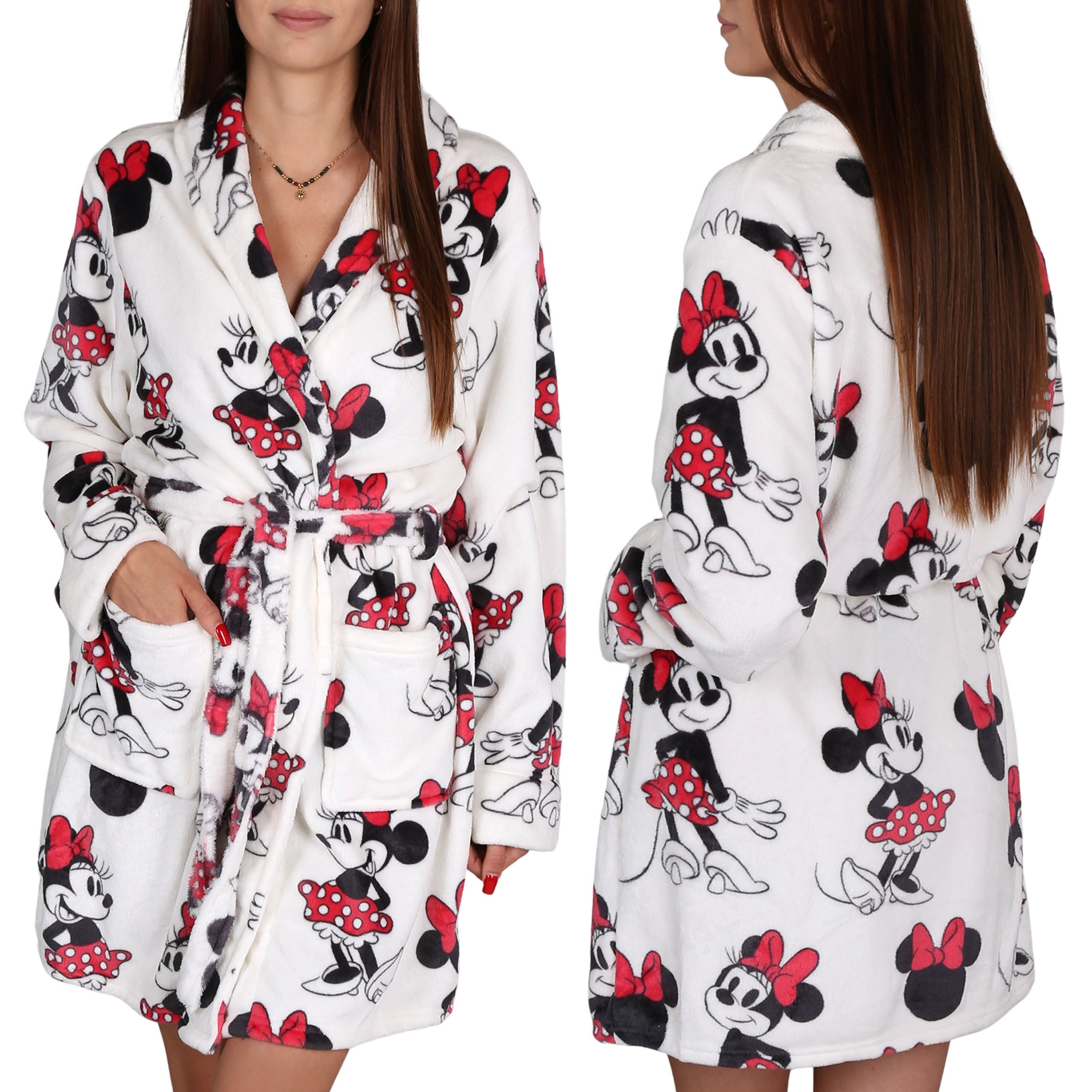Minnie Mouse Bílý dámský župan s páskem, Teplý, Měkký župan S