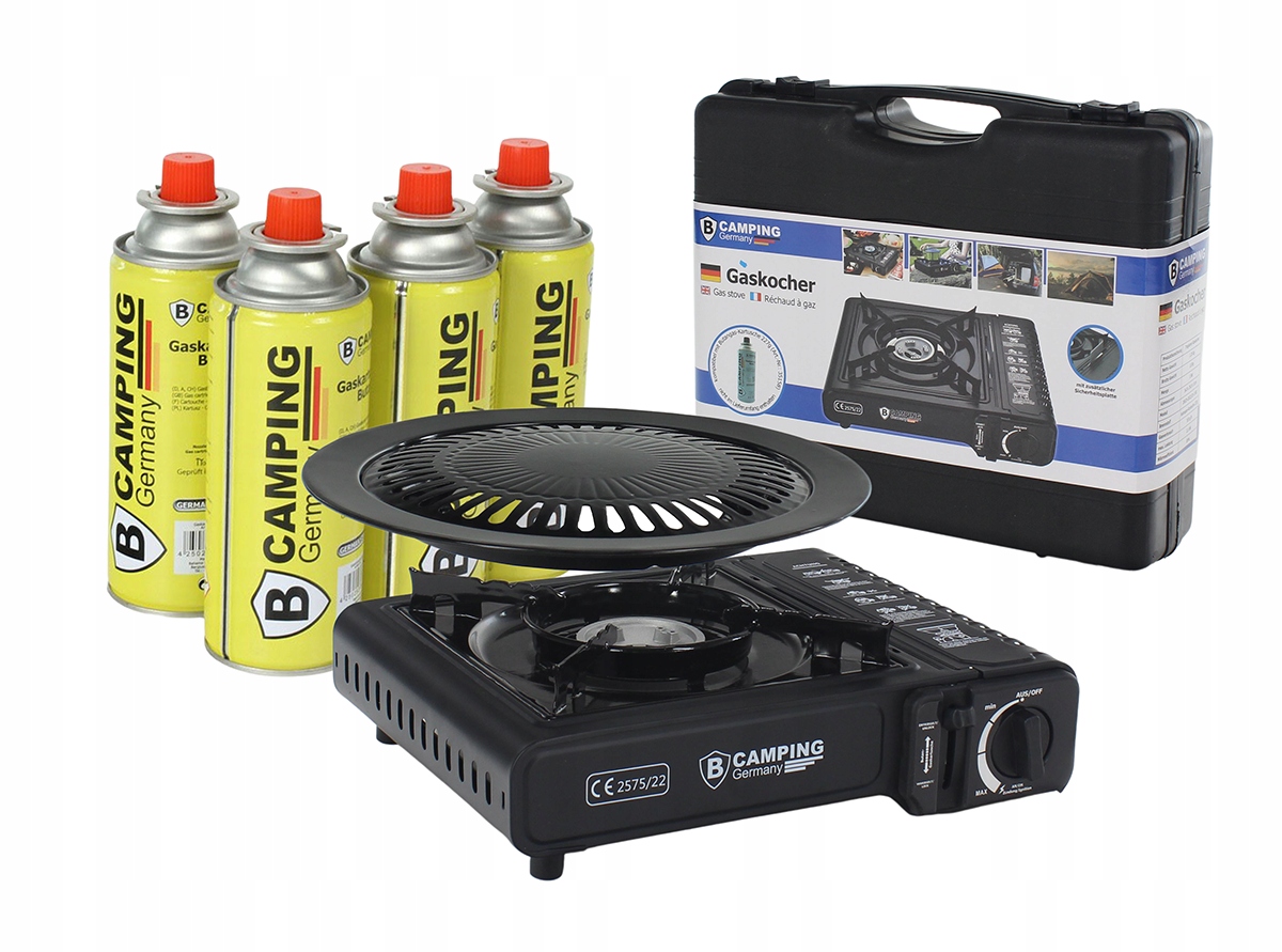 Turistický Plynový Vařič Gril Kufr Camping Germany plus Kartuše