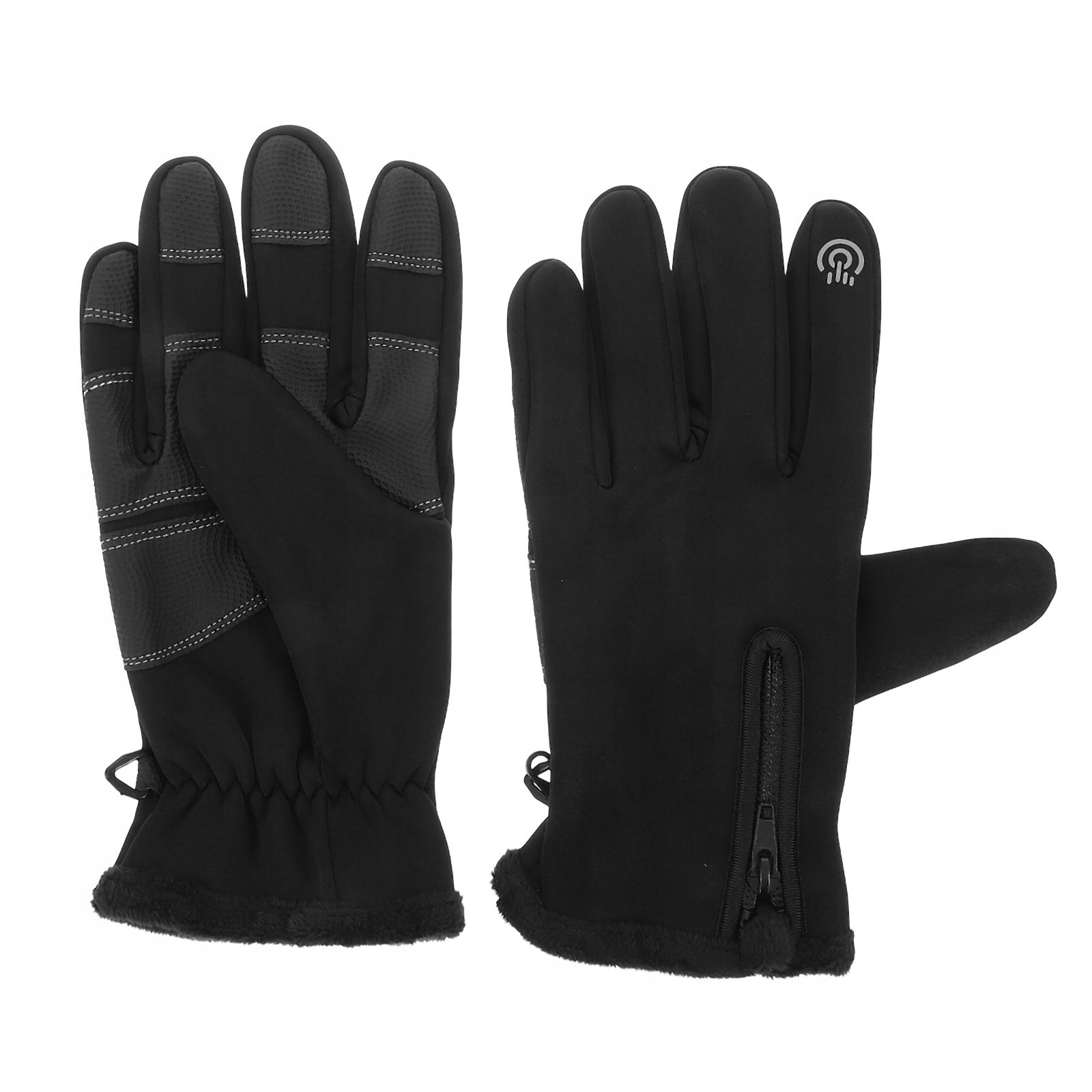 1Pair Elastyczne czarne rękawiczki z ekranem dotykowym z ciepłym polarem i chwytem