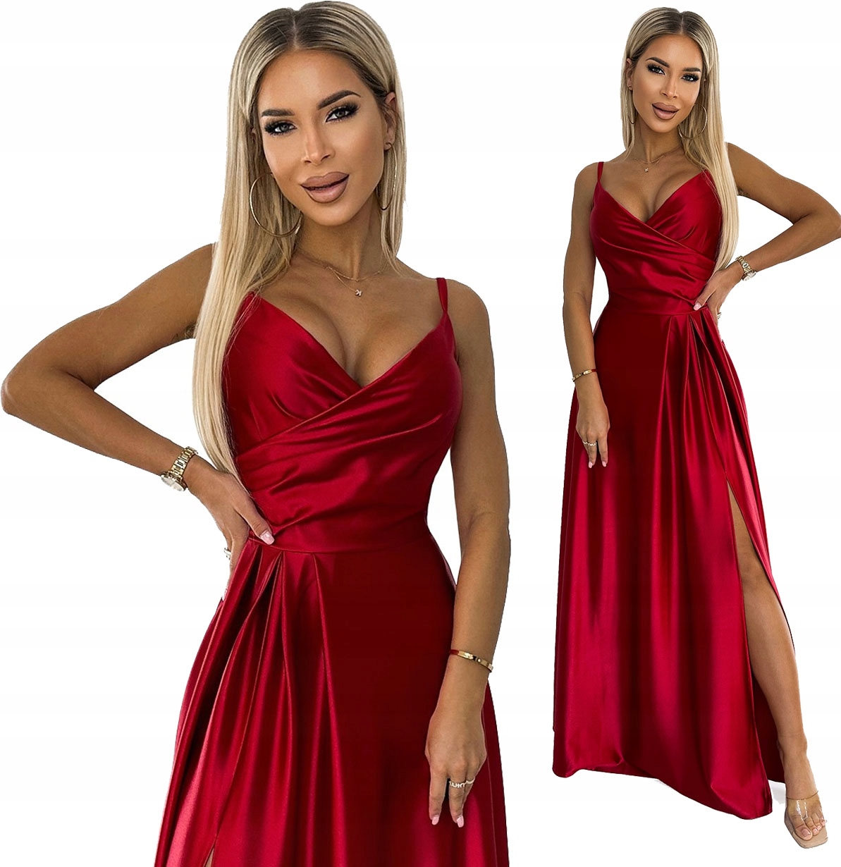 Saténová Večerní Šaty Na Ramínka Plesová Studánka Svatební Hostina Červená XL
