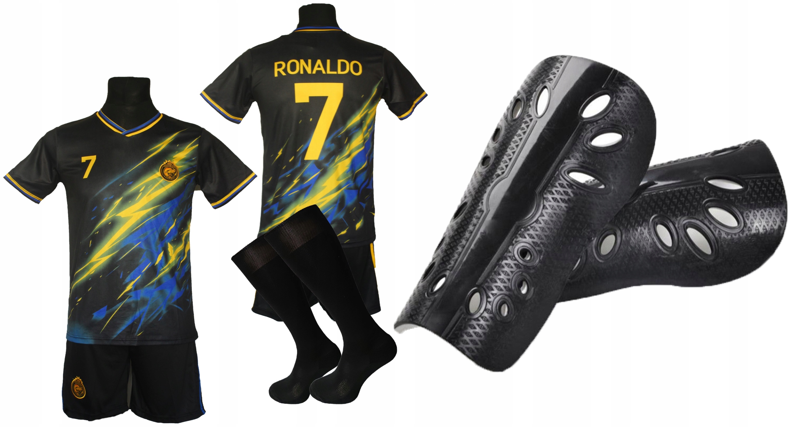 strój piłkarski dla dzieci Ronaldo Al Nassr getry ochraniacze 140
