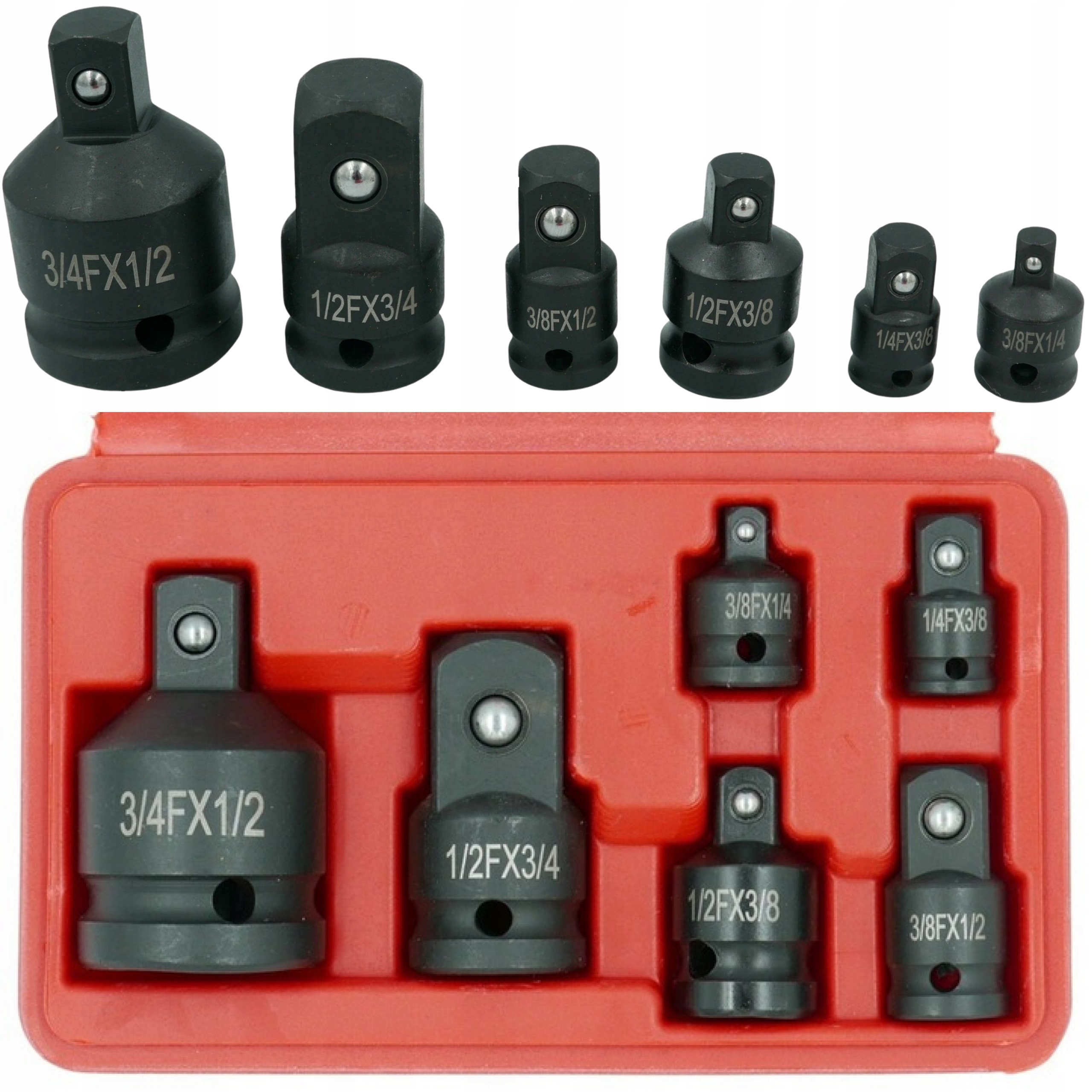 Adapter Redukcje Udarowe Klucz 1/2 3/4 3/8 1/2 1/4 Zestaw Adapterów 6 Szt.