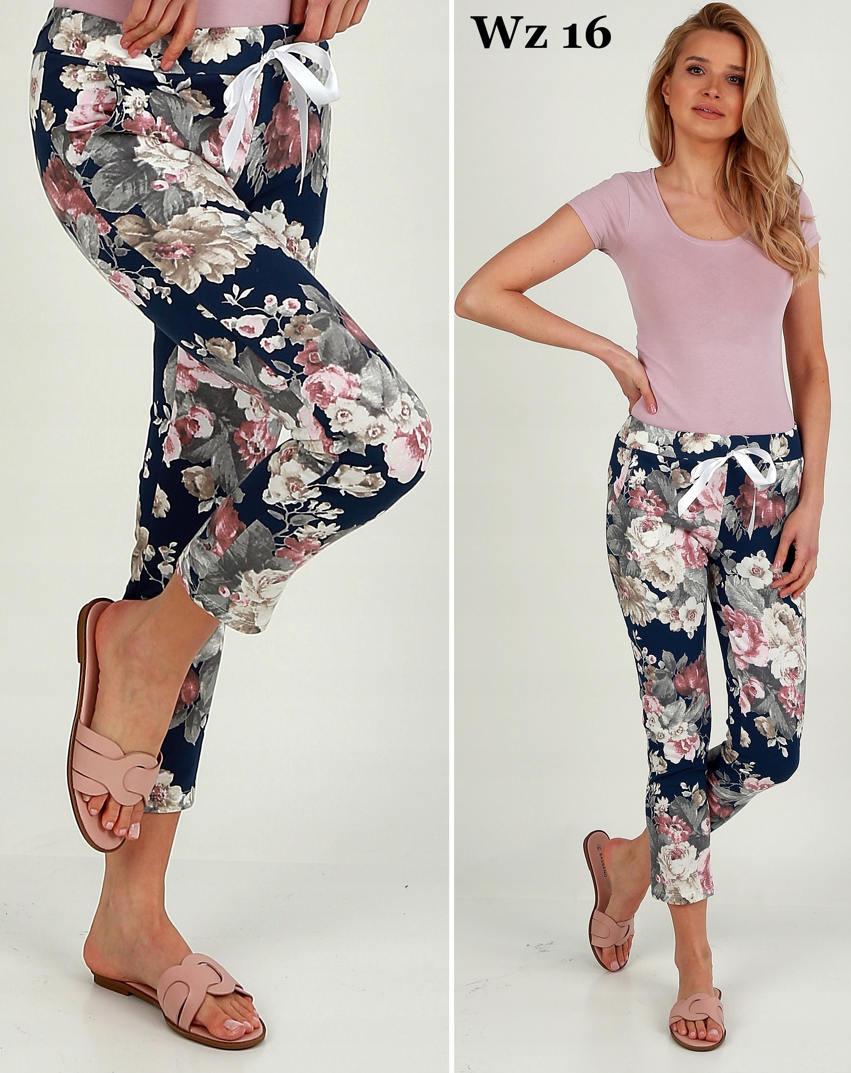 DAMSKIE Włoskie SPODNIE dresowe w kwiaty WZORY Stan (wysokość w pasie) średni