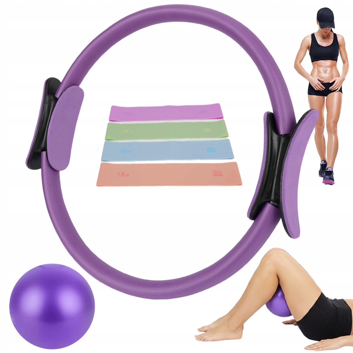 Obręcz Do Jogi Pilates Ćwiczeń Ring Pieścień Fitness Zestaw 38CM Fioletowy
