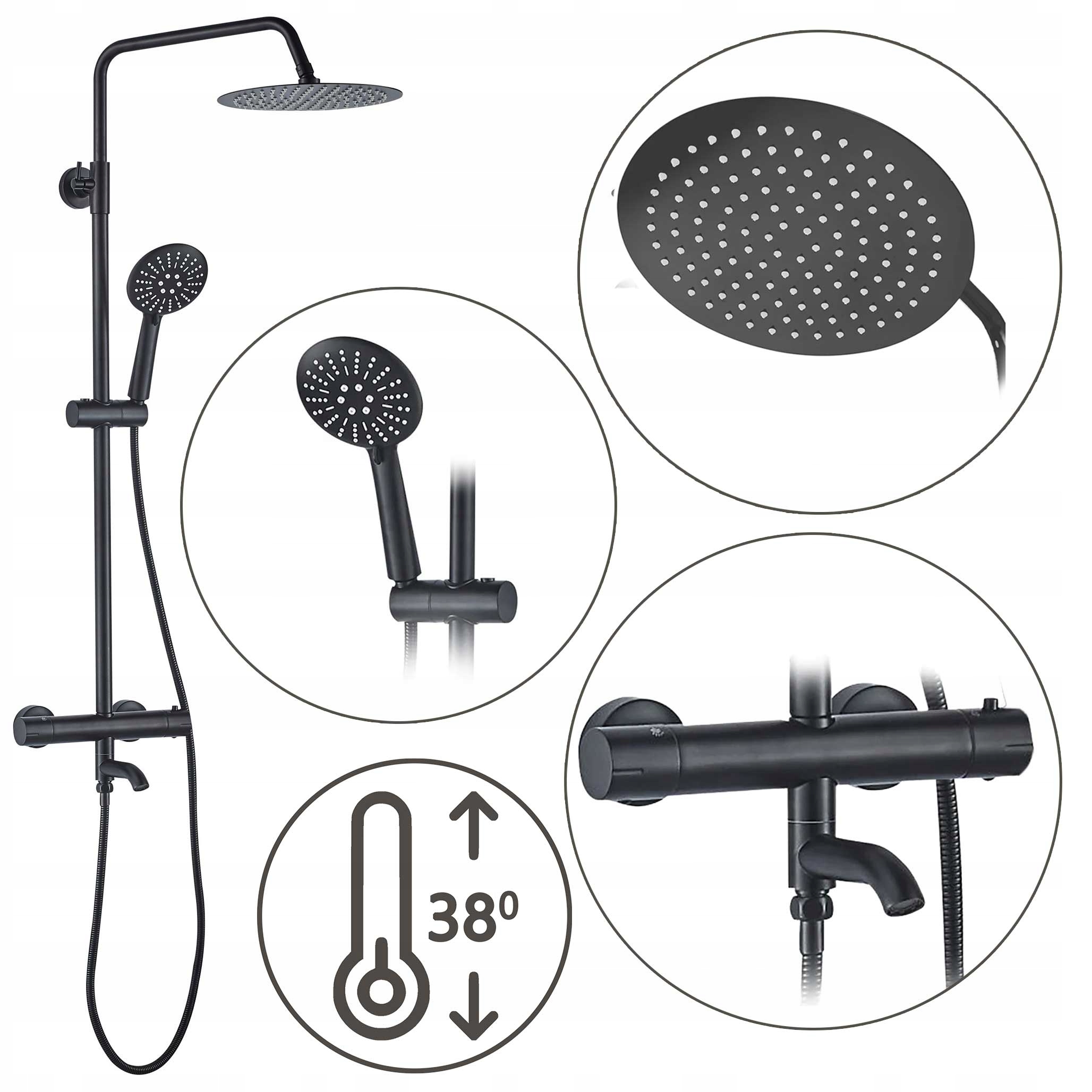 Nástenná sprchová súprava s termostatom čierna Rea Lungo Black Mat