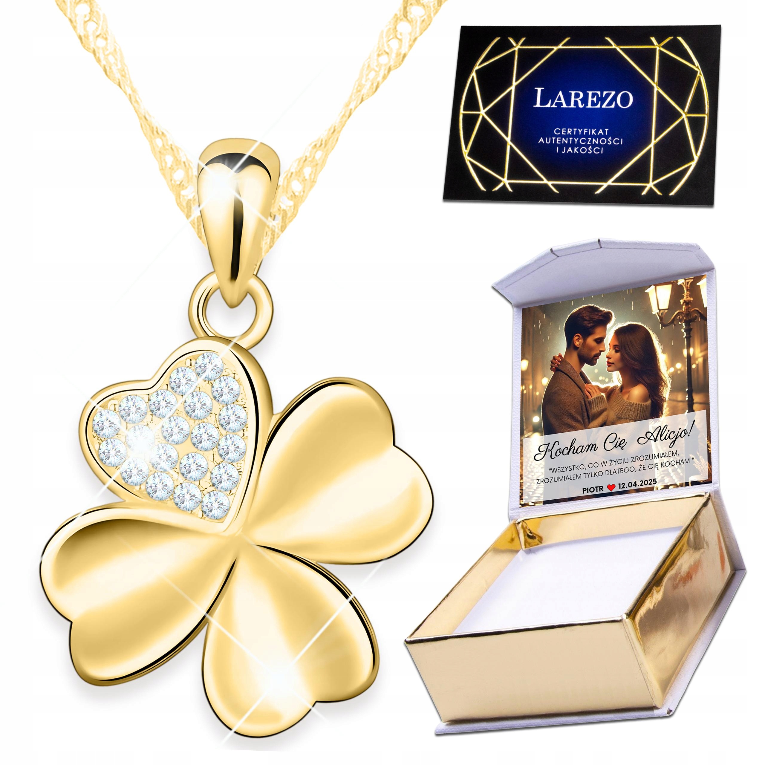 Zlatý náhrdelník s Čtyřlístkem 585 Přívěsek Jetel Stříbro 925