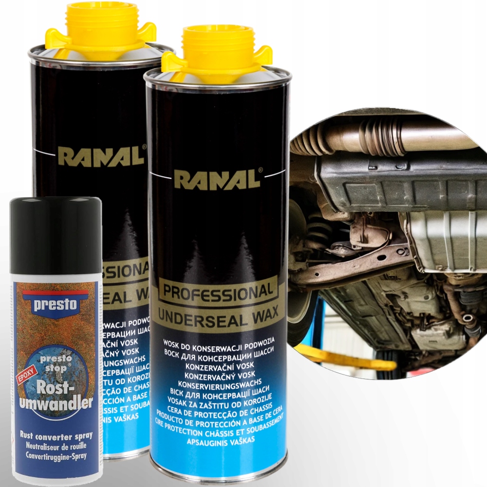 2x Wosk Antykorozyjny Do Konserwacji Podwozia 1L Neutralizator Rdzy 150ml