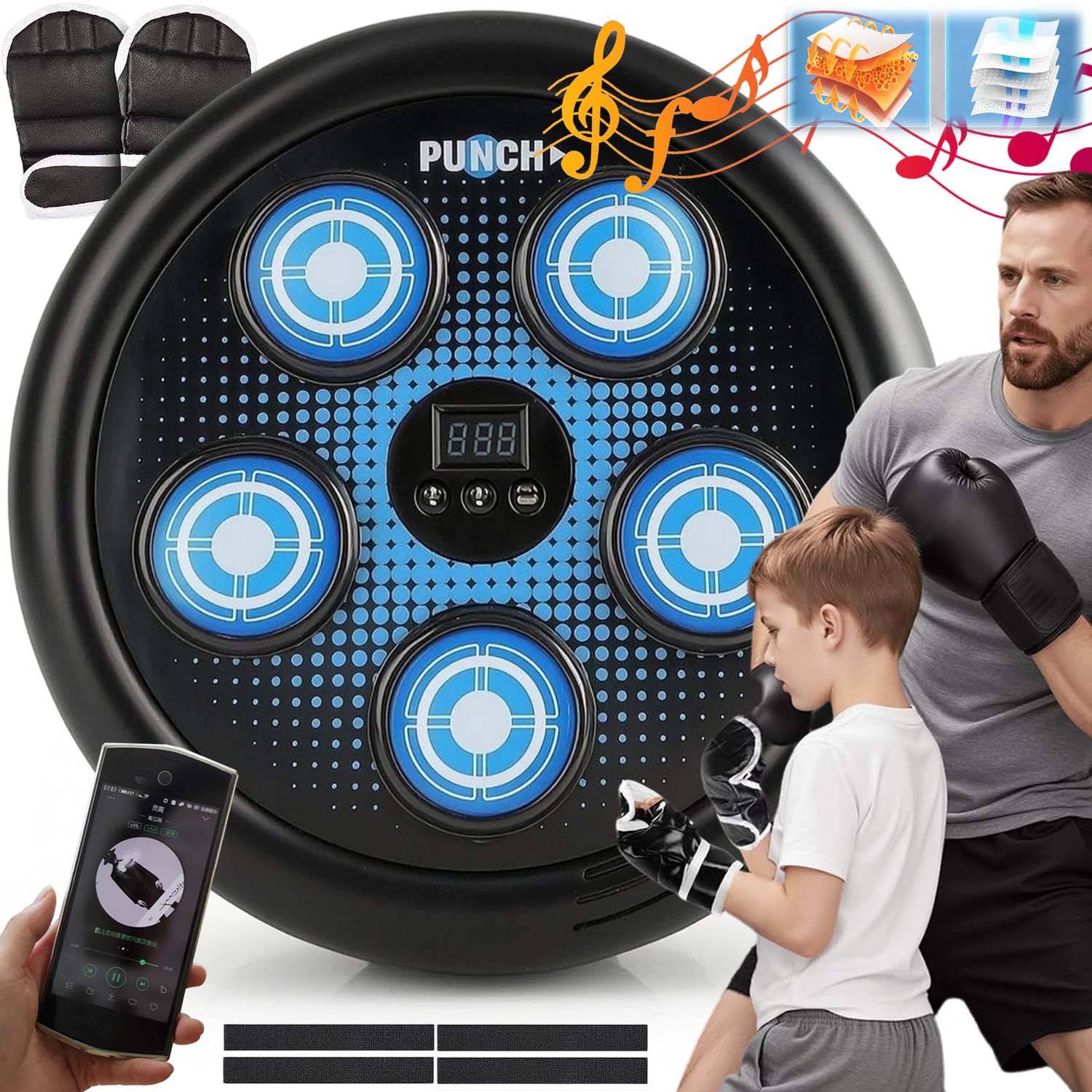 Kids Boxovací Štít Trenér Boxu Boxovací Stroj Rukavice Music Led