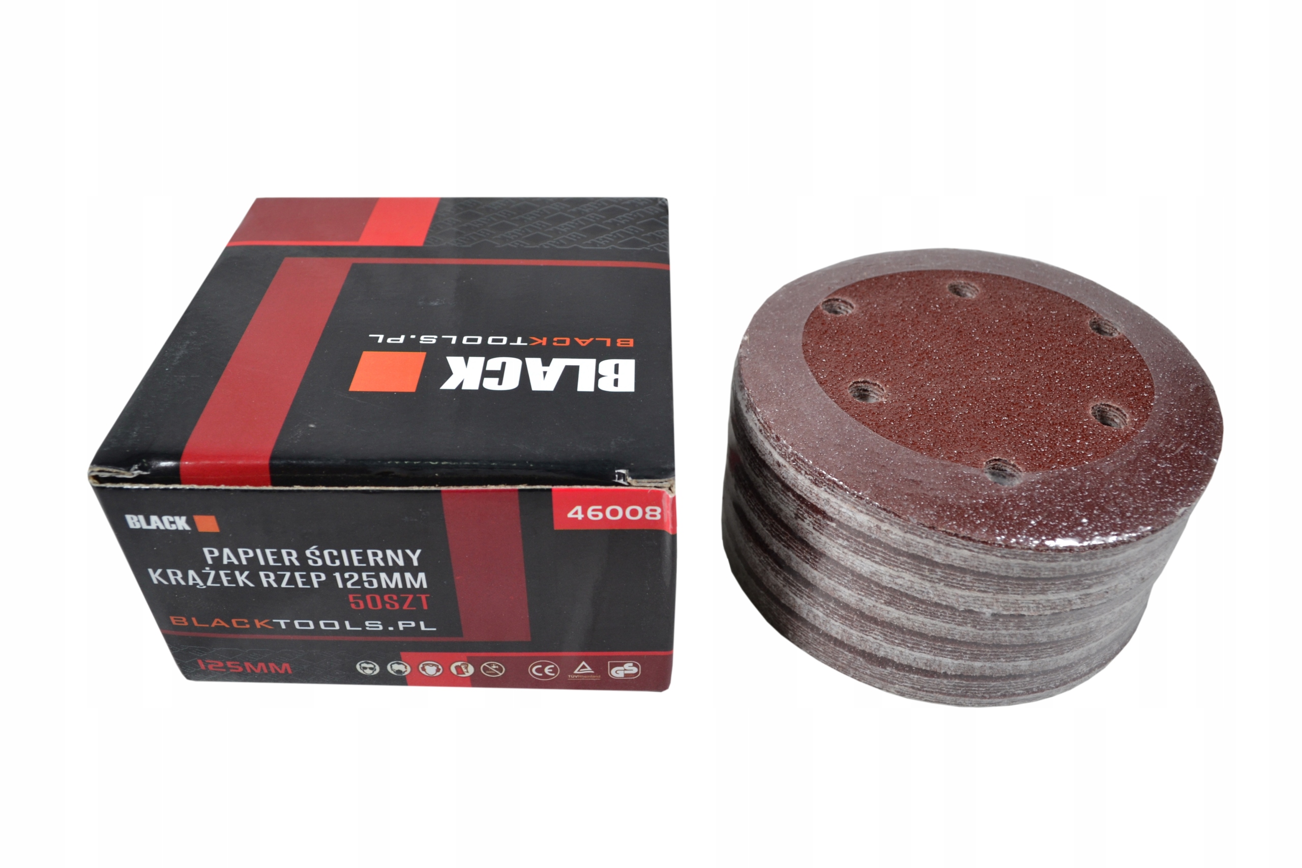 50 SZTUK ! PAPIER ŚCIERNY KRĄŻEK KRĄŻKI NA RZEP Z OTWORAMI 125mm P60 BLACK Kod producenta 46008-60