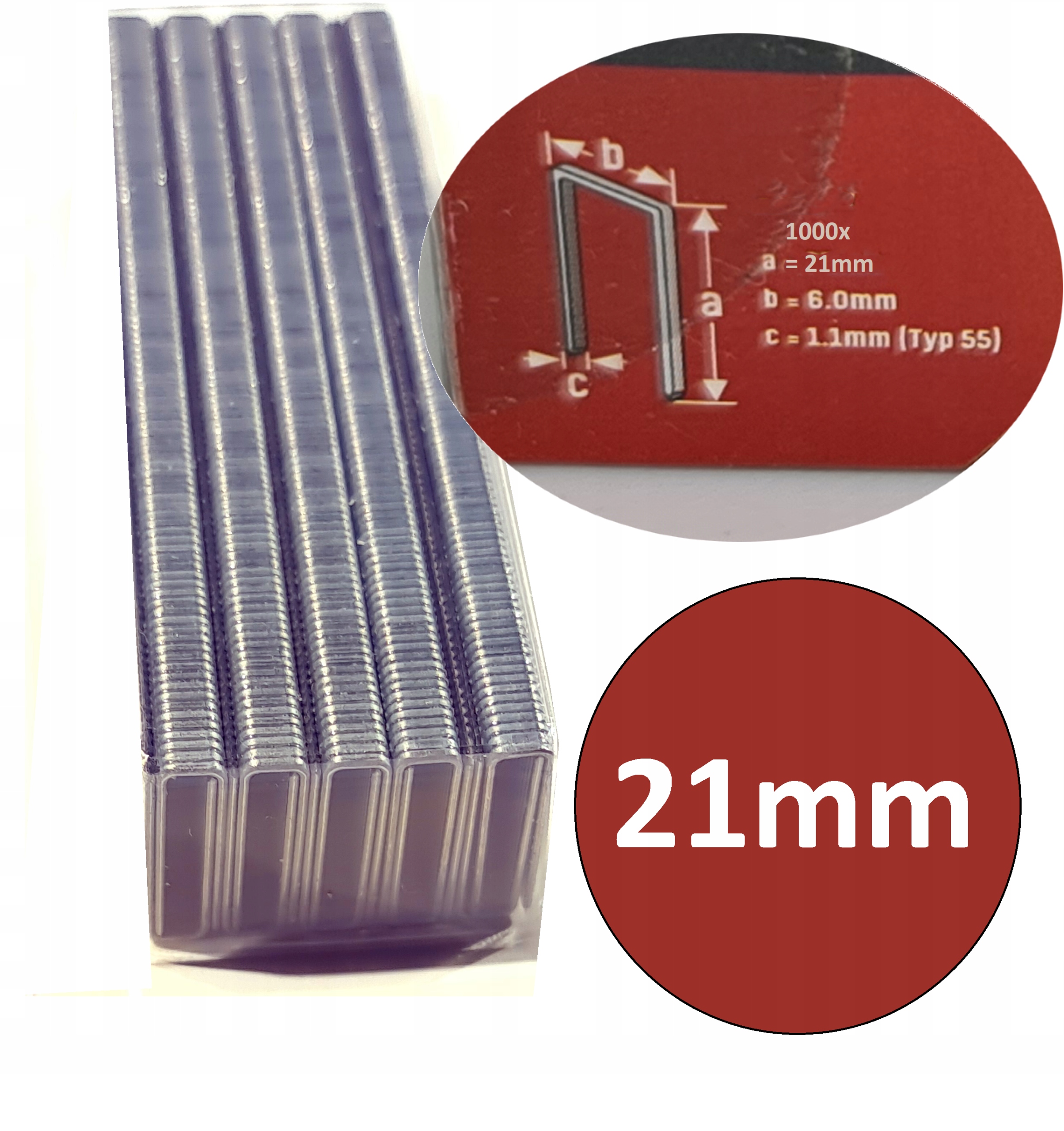 

Zszywki typ 55 do Parkside Pet 25 C3 długość 21 mm