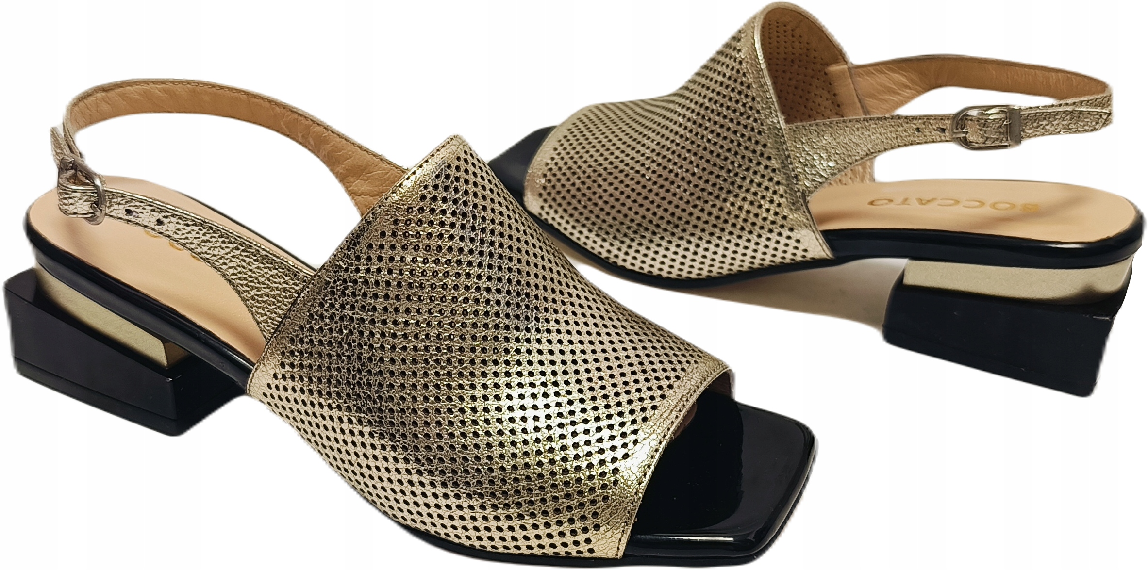 sandały ażur obcas Boccato 335.5060 złoty r.38