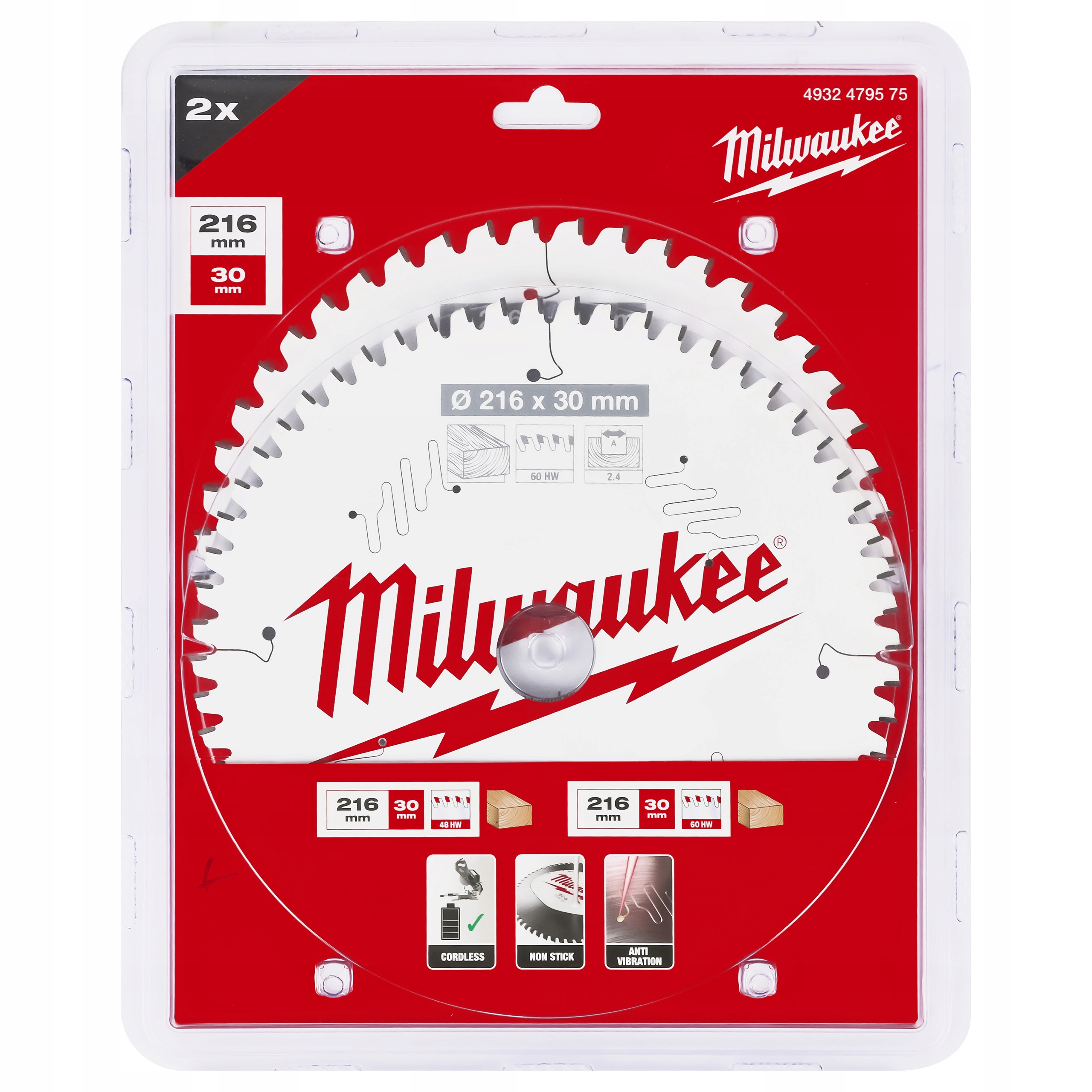 Sada pilových kotoučů na dřevo 216 x 30 mm 2 ks Milwaukee