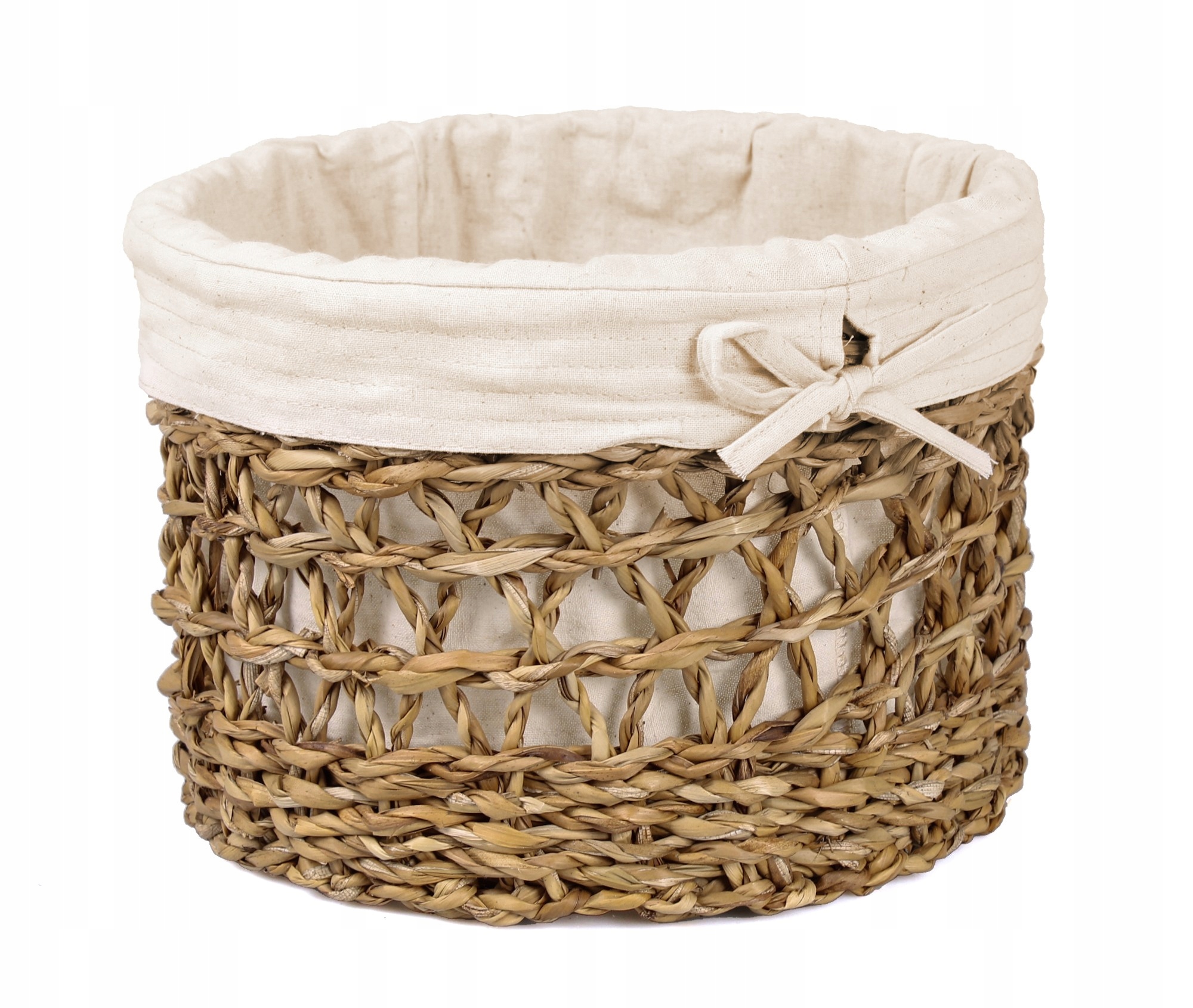 OKRĄGŁY KOSZ Z TRAWY MORSKIEJ BOHO 25x25x18 cm
