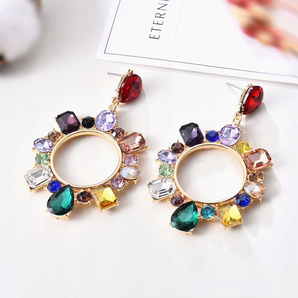 Kolczyki Sztyfty Kolor: Złote Wielokolorowe Cyrkonie Kryształki Ślub 74mm Kod producenta KOL_3407 x1